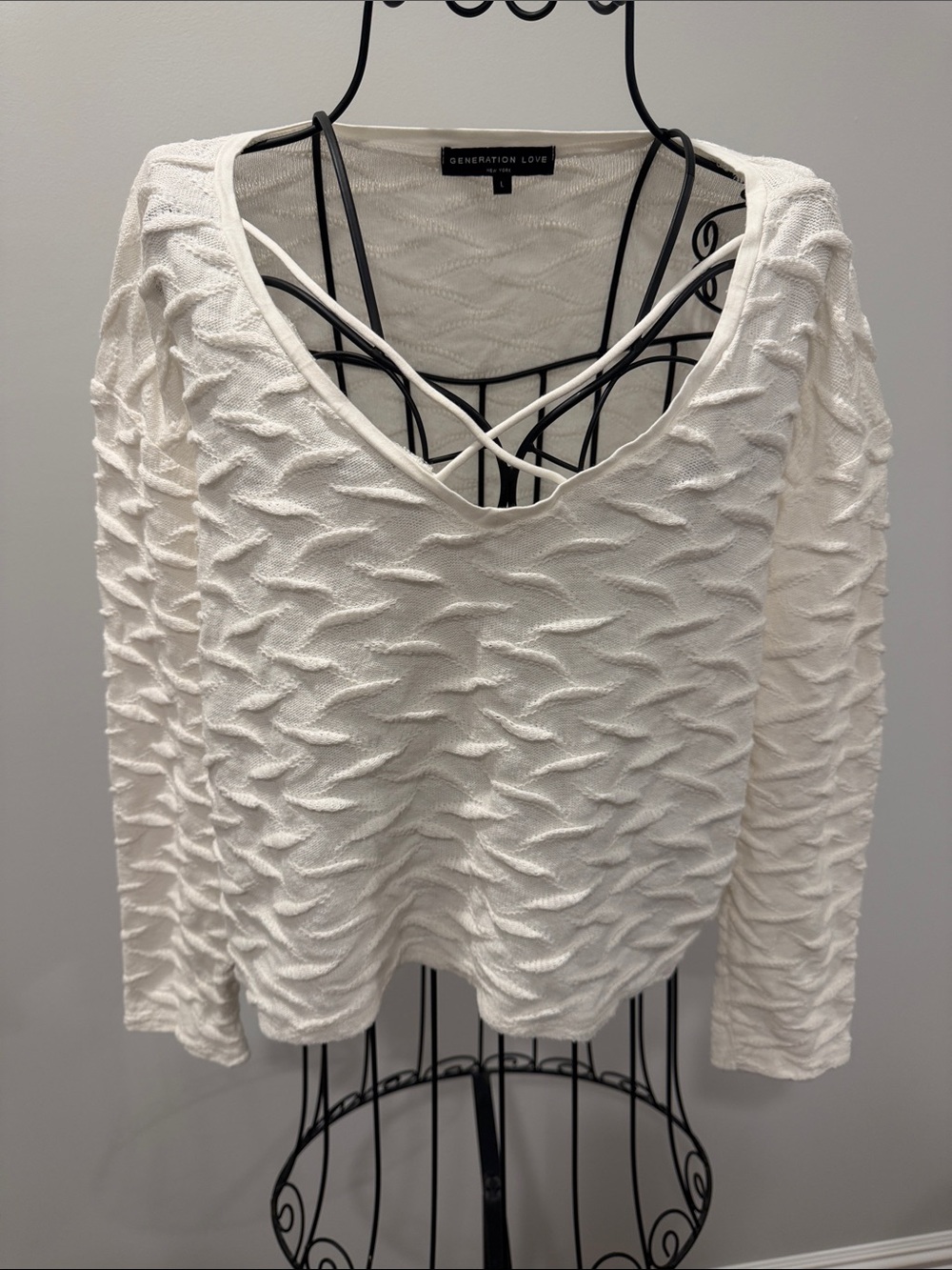 Generation Love Cropped Cream Textured V-Neck Sweater